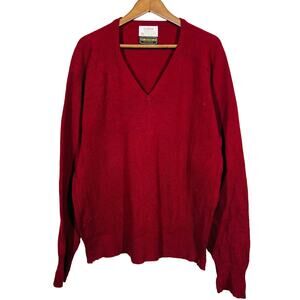 Vintage Thane Hydraknit Wool Sweater V Neck Red Long Sleeve - XL